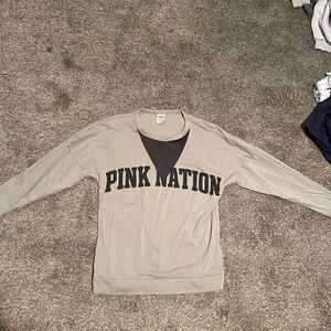 Olive green pink crewneck with mesh neckline